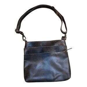 Vintage Leather Flat Zippered Purse w/ Extra Long Adjustable Strap, Boho Hippie